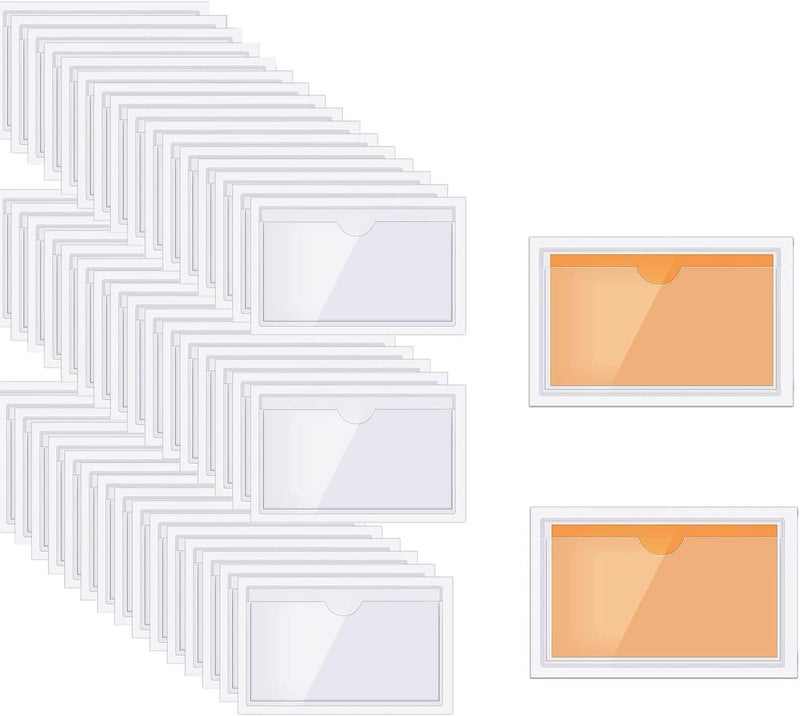 Owl Focus 60pcs Self-Adhesive Label Holder,Waterproof Clear Adhesive Label Pockets,2.3x3.7" Transparent Card Holder for Cabinet,Storage Bin,Supermarket,Bookself,Mailbox,Business Card,Drawers - Image 1